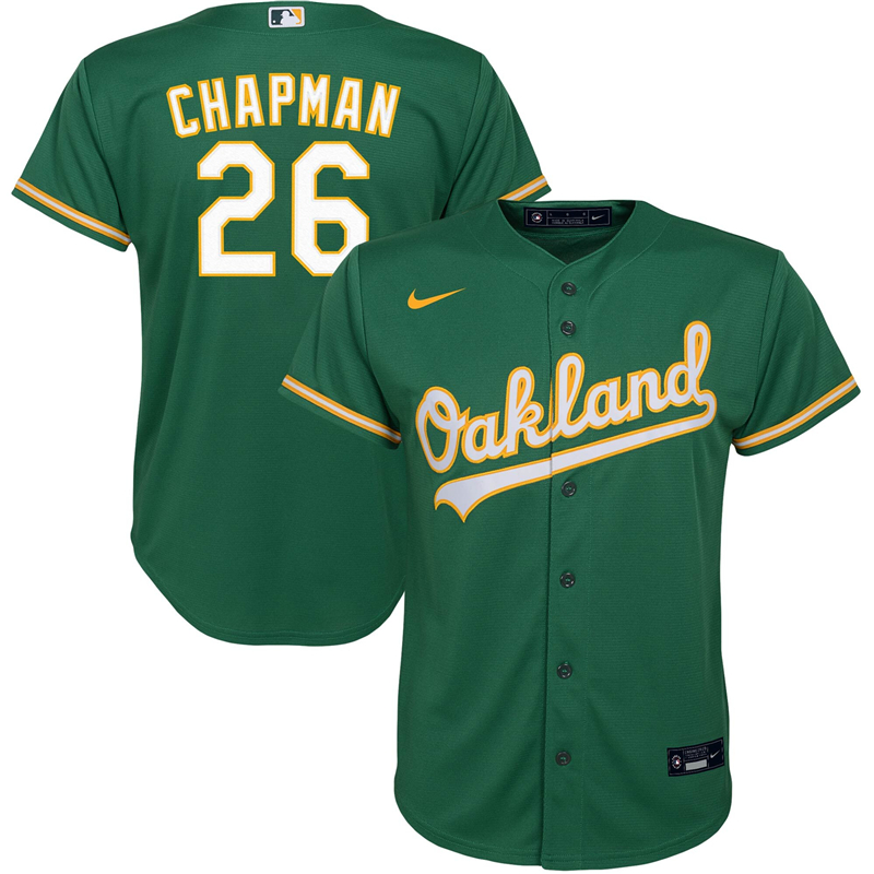 2020 MLB Youth Oakland Athletics 26 Matt Chapman Nike Kelly Green Alternate 2020 Replica Player Jersey 1